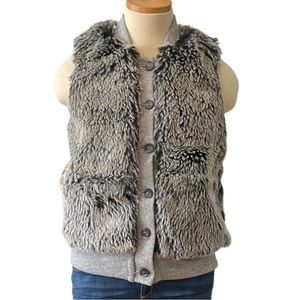 Anthropologie Three Dots Faux Fur Button Front Vest, Gray, Small